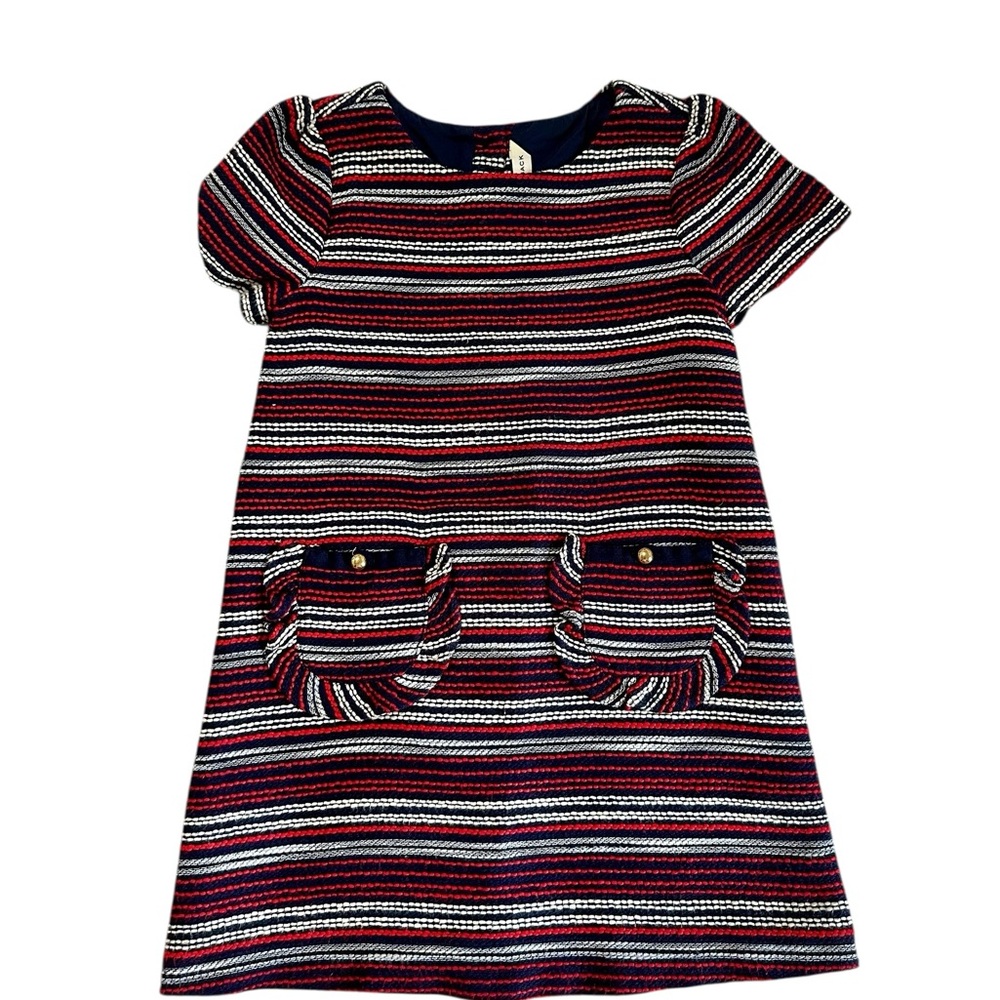 EUC Janie and Jack red, white, & navy blue embroidered striped dress, 5T